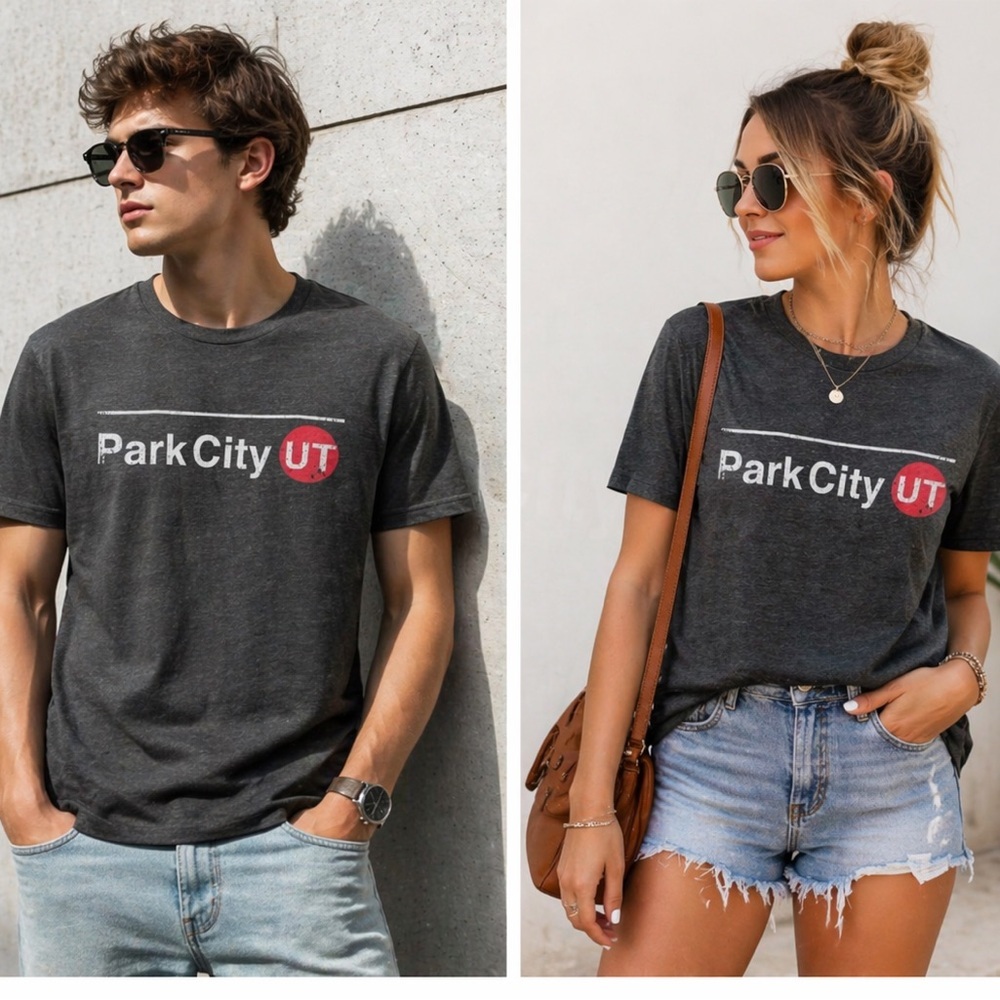 Park City UTAH Charcoal Sz Medium Tee Shirt Red Graphic casual Unisex Everyday